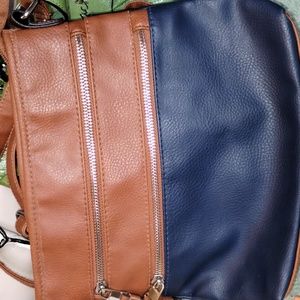 Brown and blue purse